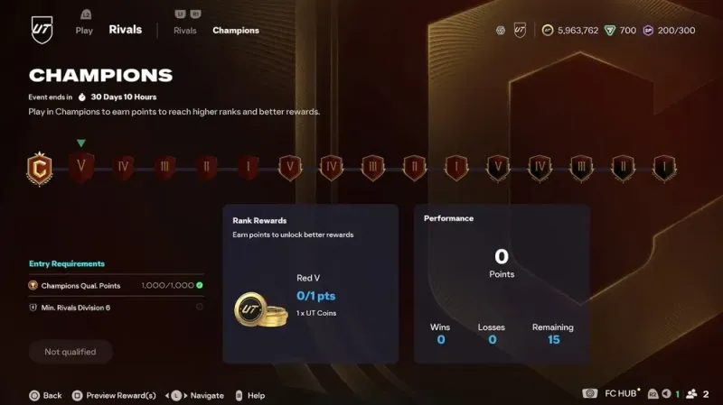 FC 26 FUT Champions progress menu