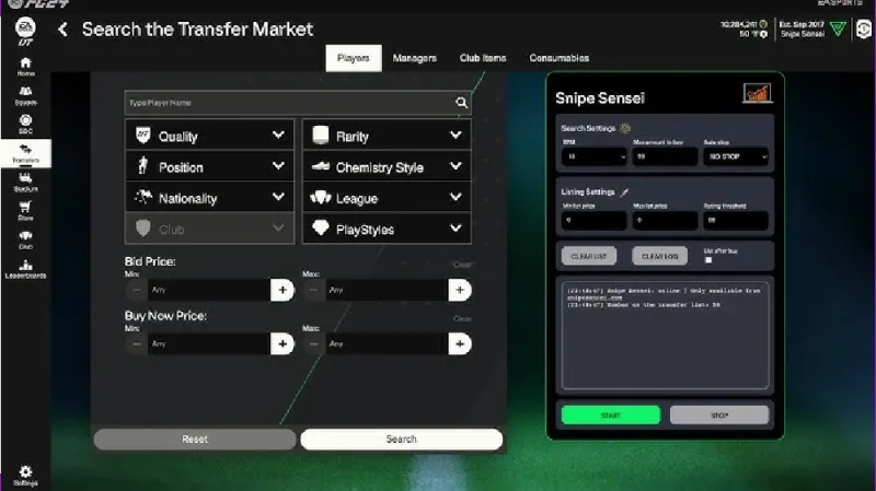 FC 26 sniping bot web app filter