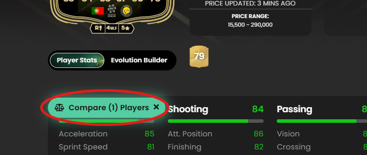 FUTBIN Compare Players button