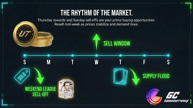 FC26 market strategy highlights key sell windows and weekend league sell-offs for maximizing player card value and demand.