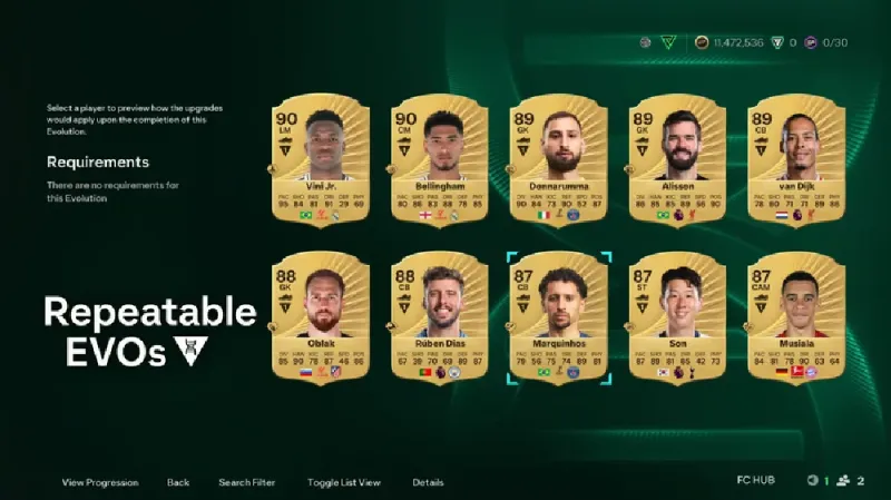 Find EA FC 26 Evolution tab
