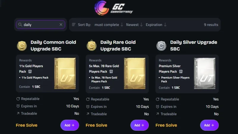 fc 26 sbc solver daily upgrades