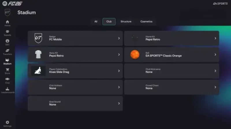 fc 26 web app club menu