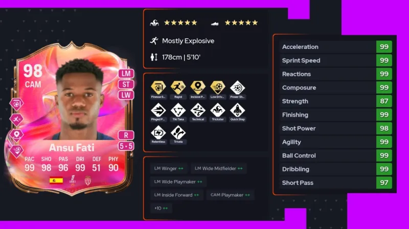 Ansu Fati 98 Futties Card Stats Review
