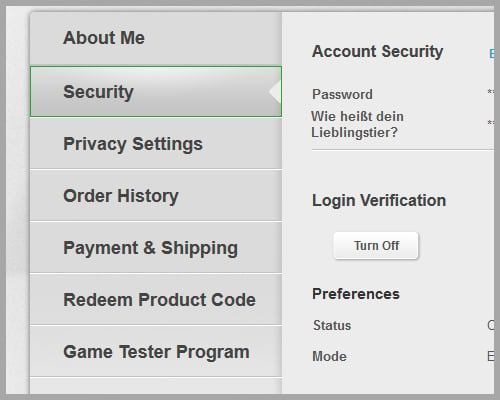 EA Backup Codes web panel
