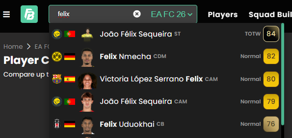 FUTBIN player name search bar  